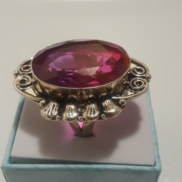 Pink topaz gemstone ring size 8, mystical - Picture 3 of 4